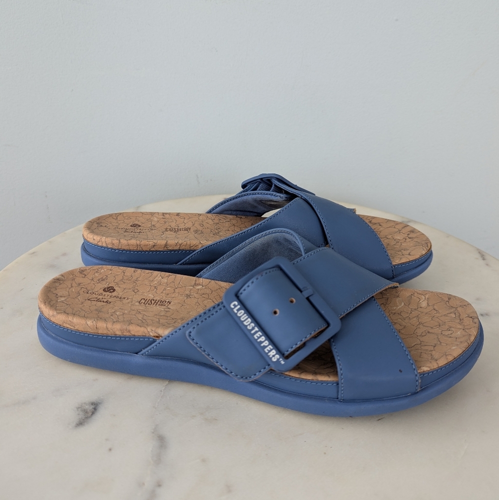 Clarks Cloudsteppers Women's Blue Casual Slide Sandals - Picture 3 of 10